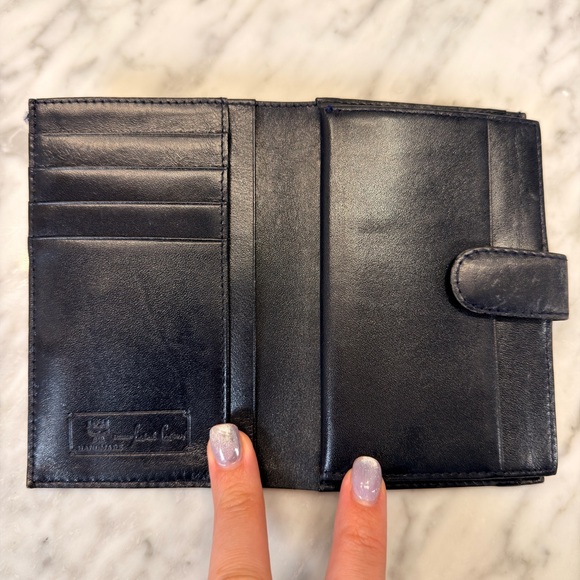 MCM White & Navy Blue Duffel Gold Accents with Matching Kiss Lock Wallet EUC - Picture 9 of 13